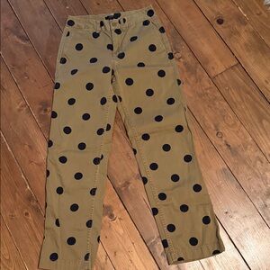 J. Crew Tan Pants with Black Polka Dots